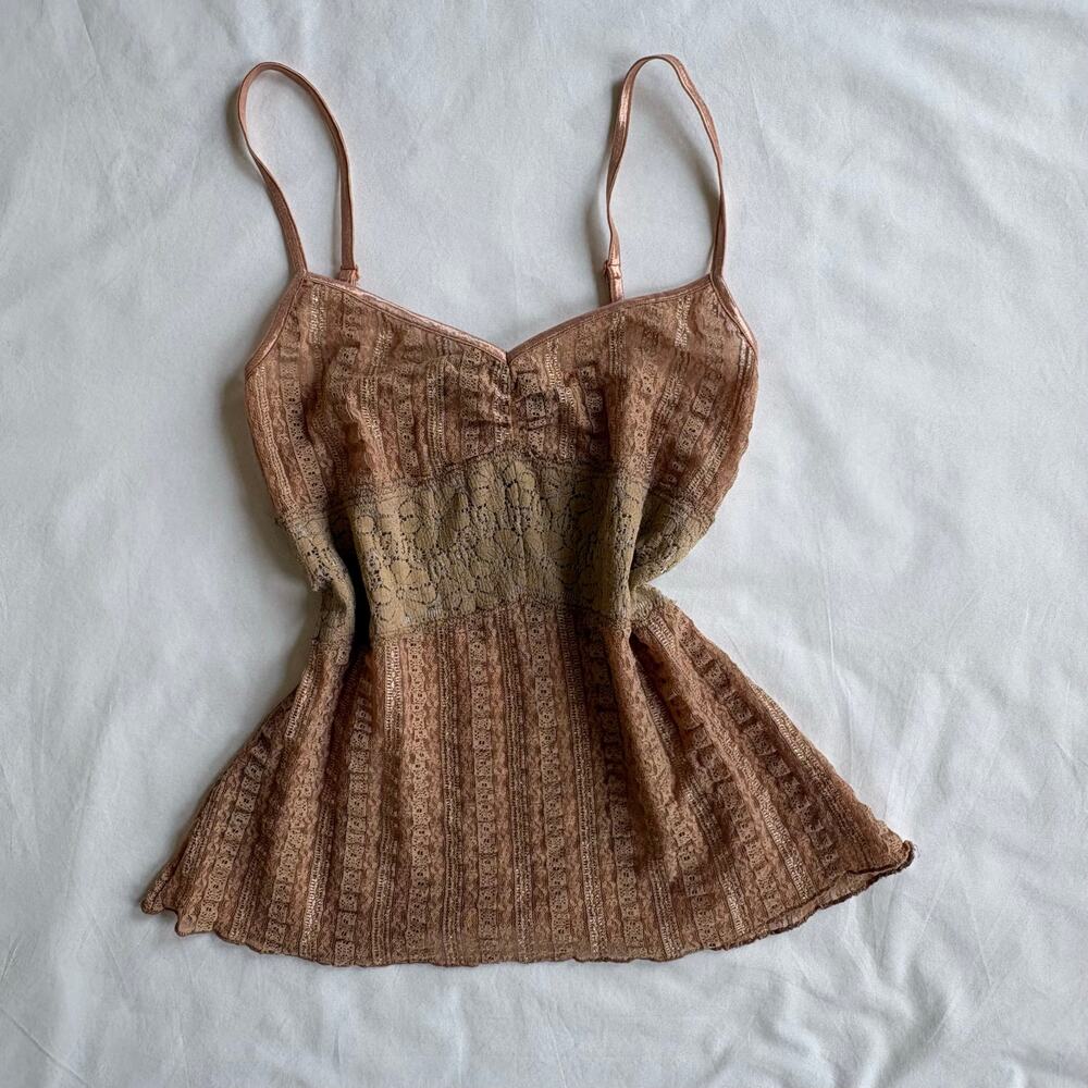 Y2K Lace Cami Babydoll Top Brown Corset - Size XS